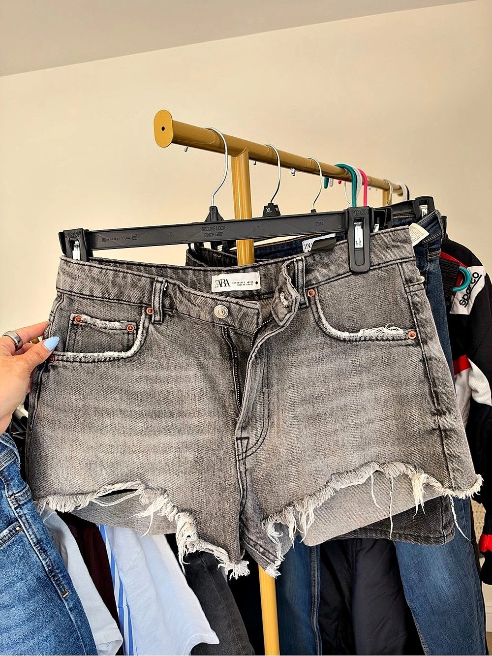 Zara Distressed Jean Shorts in Gray
